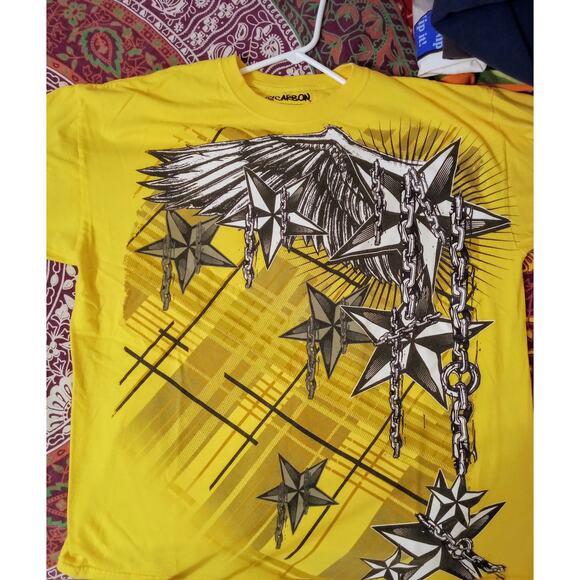 VTG Y2K Carbon Graphic Tee Yellow Nautical Star Emo Grunge Skate Streetwear XL - Picture 4 of 7